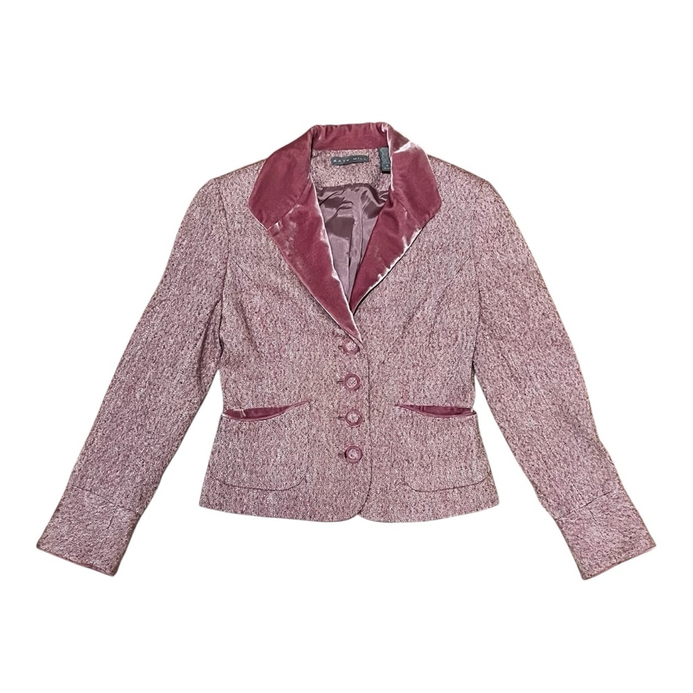 Kate Hill Pink White Wool Silk Button Blazer Size 4